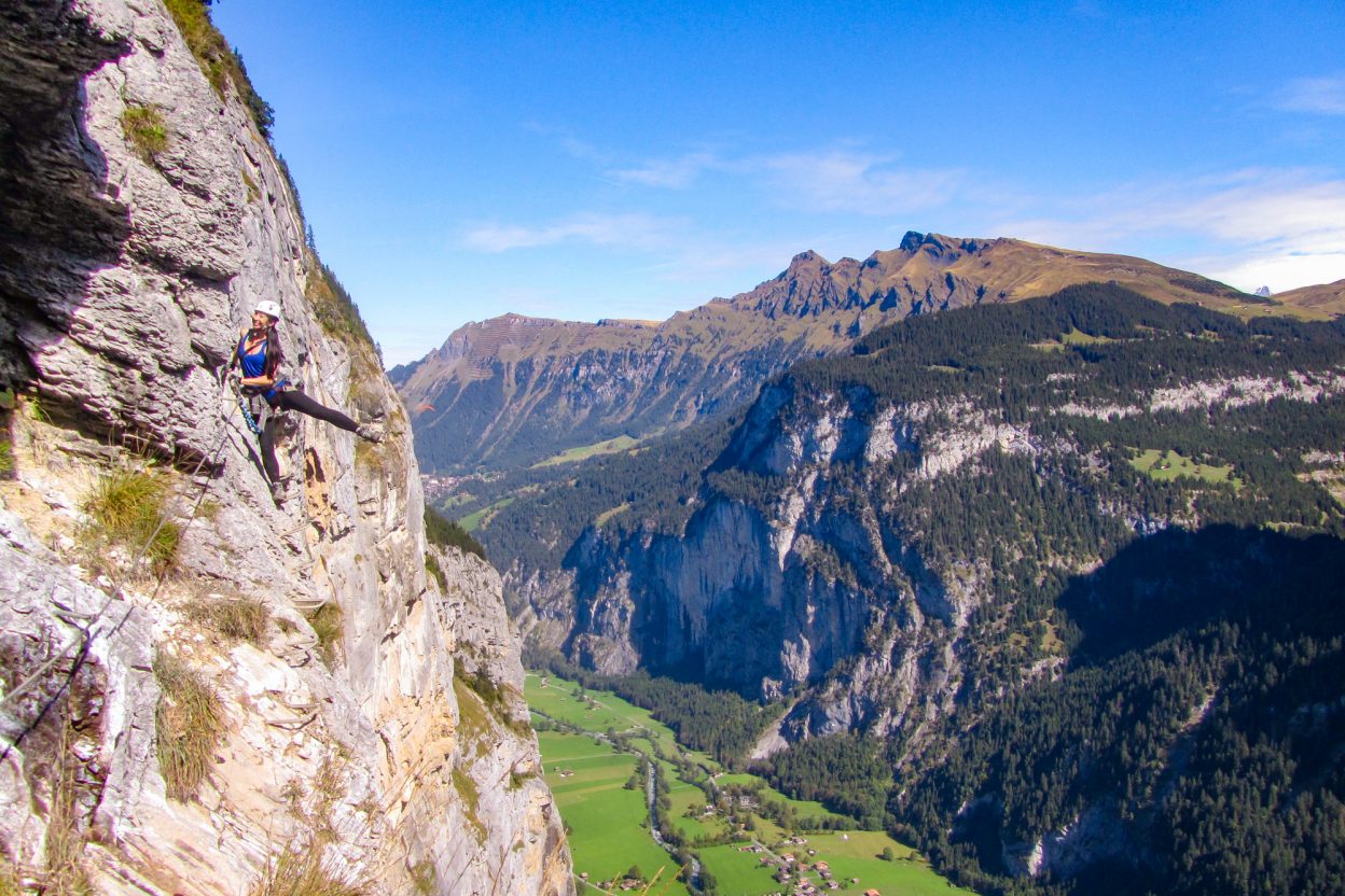 Via Ferrata Murren to Gimmelwald, Switzerland: One Insane Alpine Adventure! What to expect on the via ferrata, what to pack, what equipment you'll need and where to rent it. Do you need a guide? How difficult is it? And more! #viaferrata #murren #gimmelwald #swissalps #switzerland #lauterbrunnenvalley #jungfrau #hiking #rewilding #mywanderlustylife