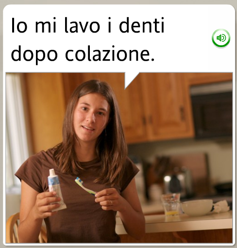 The funniest Rosetta Stone stock images: Italian, brush teeth in kitchen