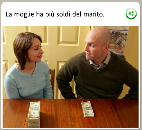 The funniest Rosetta Stone stock images: Italian, the wife has more money than the husband