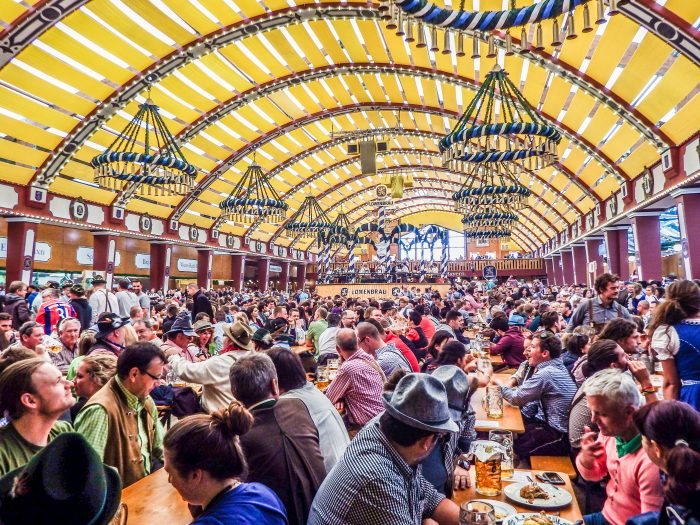 Lowenbrau beer tent at Oktoberfest in Munich Germany