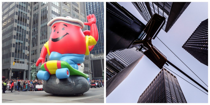 Do This, Not That // Macy's Thanksgiving Day Parade | Koolaid Man and buildings at the Macy's Thanksgiving Day Parade in New York City