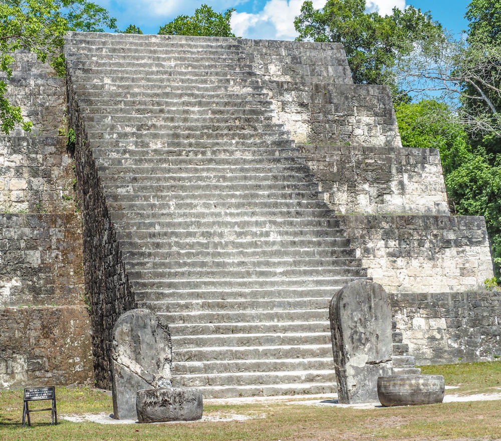 lots of steps on side of ancient pyramid on belize to tikal day trip