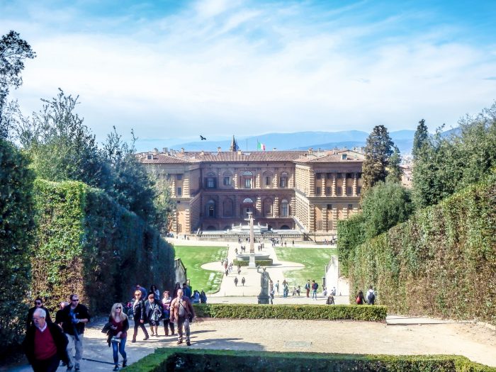 The view of Pitti Palace and Florence, Italy from Boboli Gardens