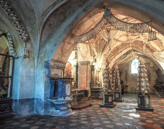Inside the Sedlec Ossuary in Kutná Hora, Czech Republic, just one hour from Prague