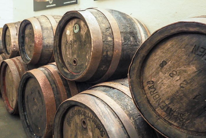 Beer barrels at the Spaten Brewery in Munich, Germany