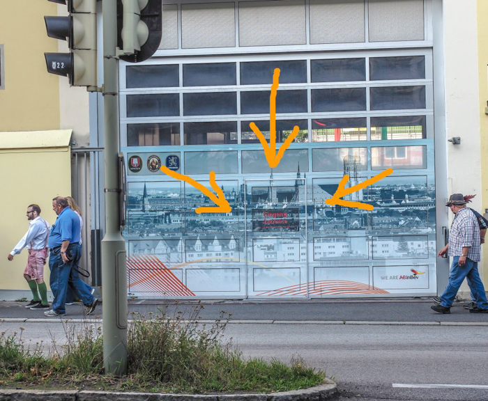 Hidden entrance to the Spaten Brewery in Munich, Germany