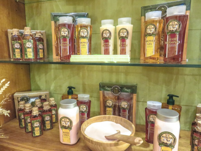 Bath products at the Prague beer spa