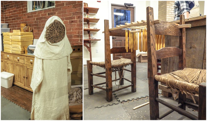 Candles and beekeeping suit at the craft center at Plimoth Plantation for Thanksgiving in Plymouth, Massachusetts -- just outside Boston