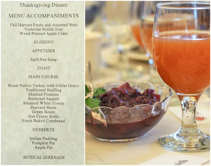 The menu and table setting at the Plymouth Plantation Thanksgiving dinner in Plymouth, Massachusetts--just an hour south of Boston