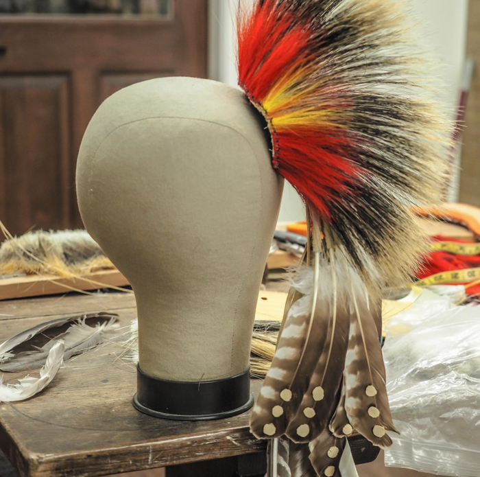 Native American headdress at the craft center at Plimoth Plantation for Thanksgiving in Plymouth, Massachusetts -- just outside Boston