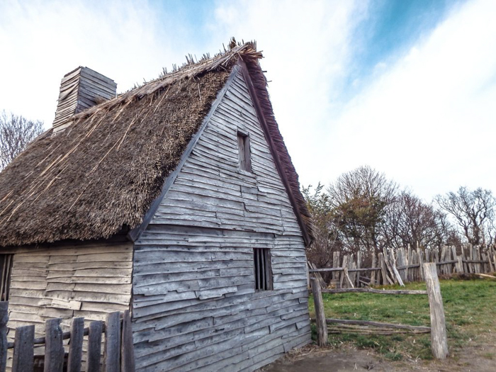 Pilgrim house at Plimoth Plantation after Thanksgiving dinner in Plymouth, Massachusetts -- just outside Boston