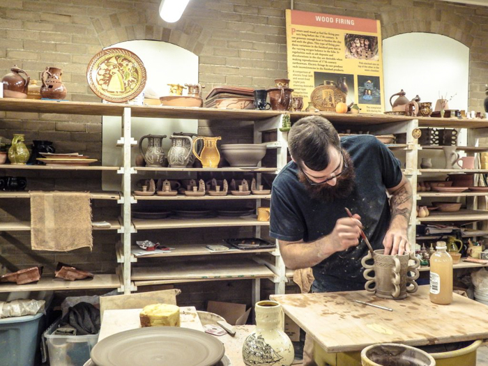 Pottery at the craft center at Plimoth Plantation for Thanksgiving in Plymouth, Massachusetts -- just outside Boston