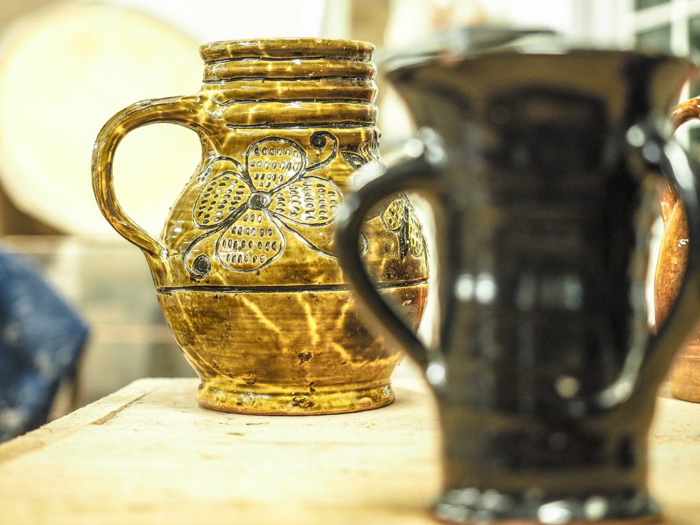 Pottery from the craft center at Plimoth Plantation for Thanksgiving in Plymouth, Massachusetts -- just outside Boston