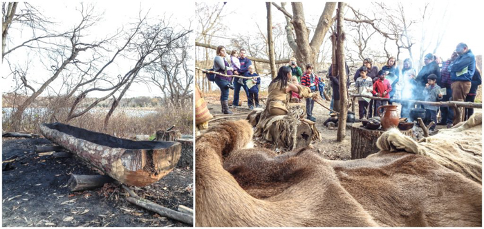 Native American canoe and cooking lesson at Plymouth Plantation after Thanksgiving Dinner