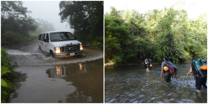 Van and river crossing on the way to the ATM Cave in Belize | Map | San Ignacio, Belize | Cayo District | Tapir Mountain Nature Reserve | Actun Tunichil Muknal | Maya | Mayan archaeological site | skeletal remains | Cave of the Sone Sepulcher | Pacz Tours