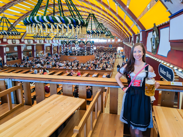 First to arrive in the Lowenbraufestzelt | How to dress for Oktoberfest, a Complete and Honest Oktoberfest Packing Guide for dirndls | What to wear to Oktoberfest in Munich, Germany #oktoberfest #dirndl #munich #germany #festival #beerfestival