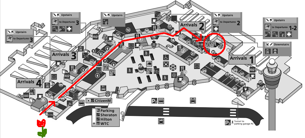 map of schiphol airport to baggage storage