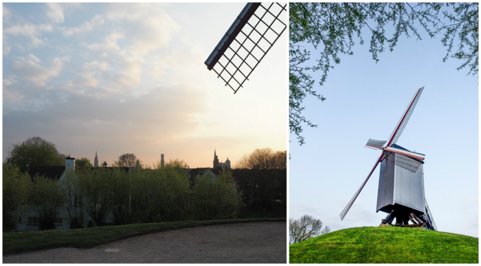 Windmills and sunset around the corner from St. Christopher's Inn Bruges, Belgium | Hostel at the Bauhaus