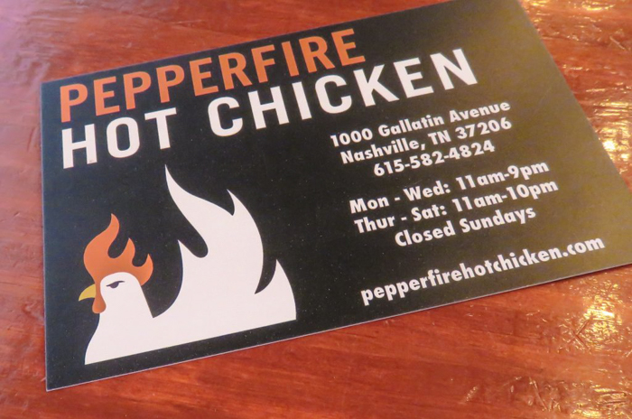 An exploration of Nashville Hot Chicken | Pepperfire Hot Chicken | Nashville, Tennessee | chicken and waffles, chicken tenders, spicy fried chicken | Southern cuisine | Soul food | flyer