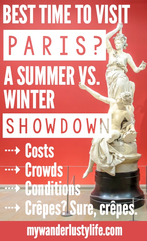 When is the best time to visit Paris, France? Here is a summer vs. winter showdown. Hotel and airfare costs and room availability | Crowds and lines at popular museums, monuments, and attractions | Weather conditions | the Louvre, Eiffel Tower, Arc de Triomphe, Giverny, Versailles, and more. 