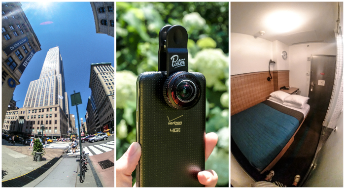 Best travel photography gear for time-budget travelers | Clip on smartphone lenses by Pixter | Super Fisheye lens | Cell phone camera lenses iPhone and Android | Empire State Building | Pod Hotel