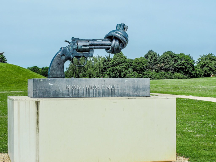 The best D-Day sites to visit in Normandy, France | WWII | WW2 | Caen Memorial and Museum | Non-Violence sculpture by artist Carl Fredrik Reuterswärd