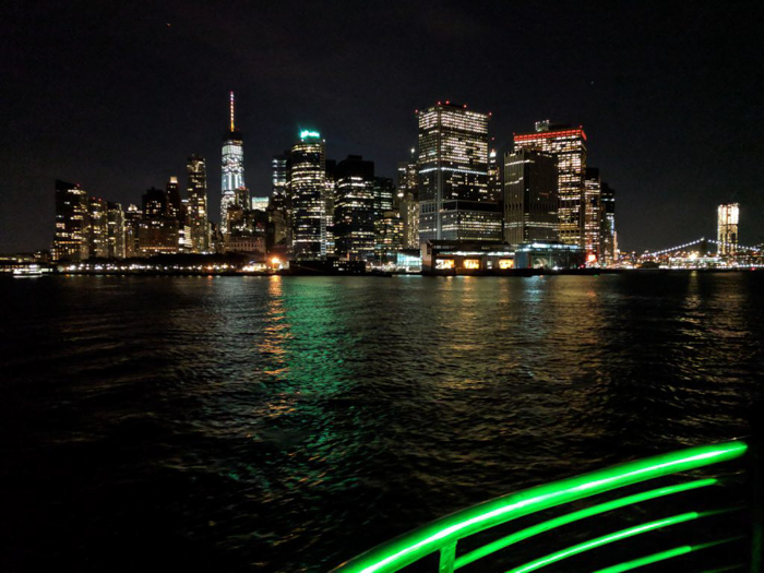 Skyline of NYC at night from a dinner cruise