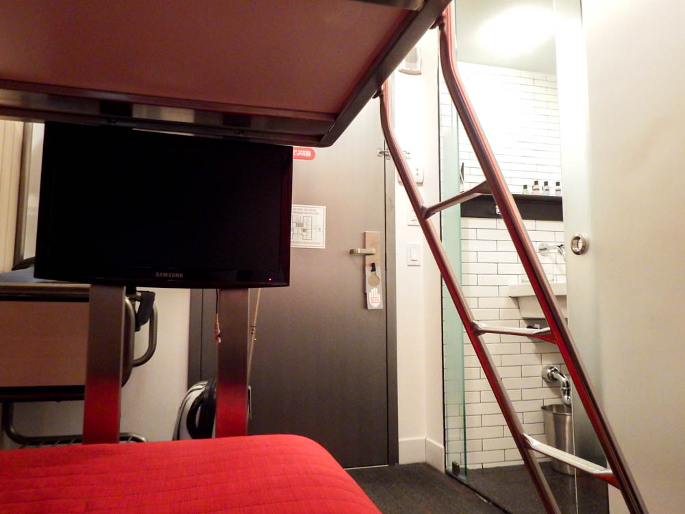view from the bottom bunk of a tiny room