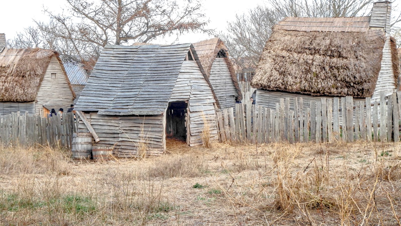 Dining with Pilgrims and indians at a Plimoth Plantation Thanksgiving in Plymouth, Massachusetts