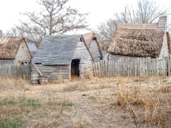 Dining with Pilgrims and indians at a Plimoth Plantation Thanksgiving in Plymouth, Massachusetts