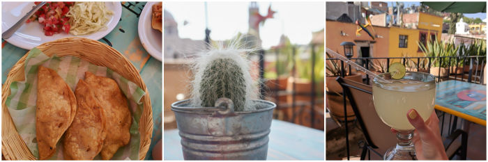 2 days in San Miguel de Allende travel tips | lemonade, cactus, and empanadas at a rooftop restaurant Baja Fish Taquito #sanmigueldeallende #mexico #traveltips #timebudgettravel #sanmiguel #rooftop