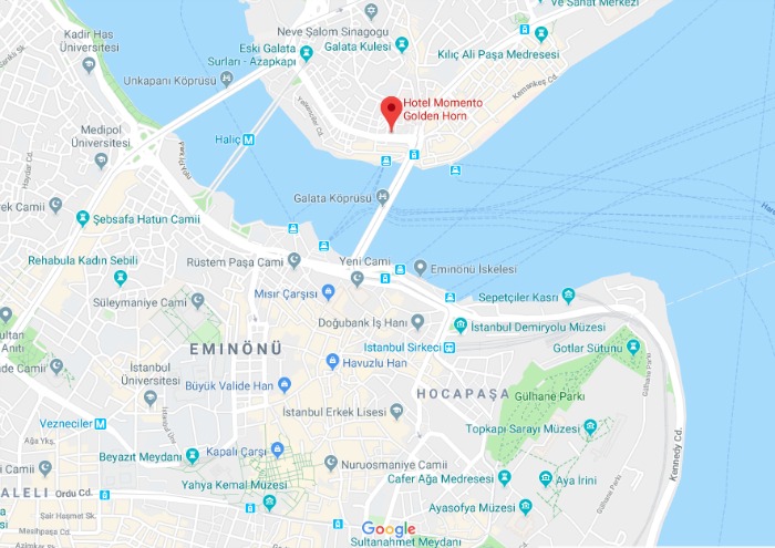 Where to Stay in Istanbul, Turkey: Hotel Momento Golden Horn in Beyoglu / Karakoy. Map of location. #istanbul #turkey #goldenhorn #wheretostay #hotelreview #hotelmomento #traveltips #hagiasophia #ayasofya