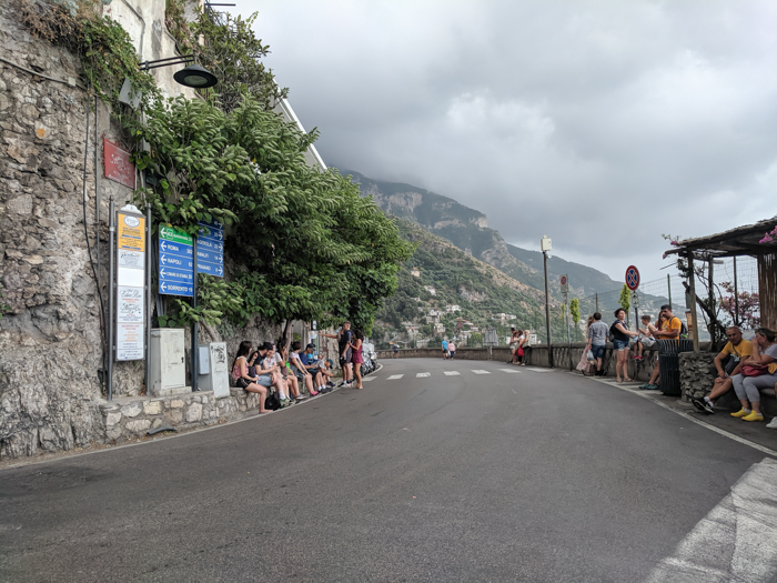Sponda bus stop for the City Sightseeing bus in Positano, along the Amalfi Coast | Hiking the Path of the Gods from Sorrento, Italy on the Amalfi Coast | #pathofthegods #sorrento #amalficoast #hiking #italy