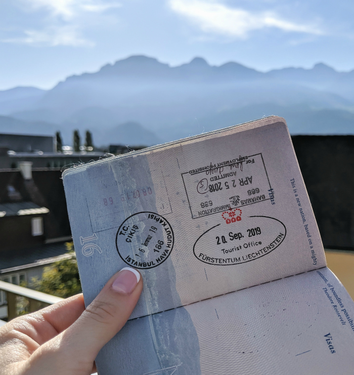 2 days in Liechtenstein passport stamp from the Liechtenstein tourism office in Vaduz