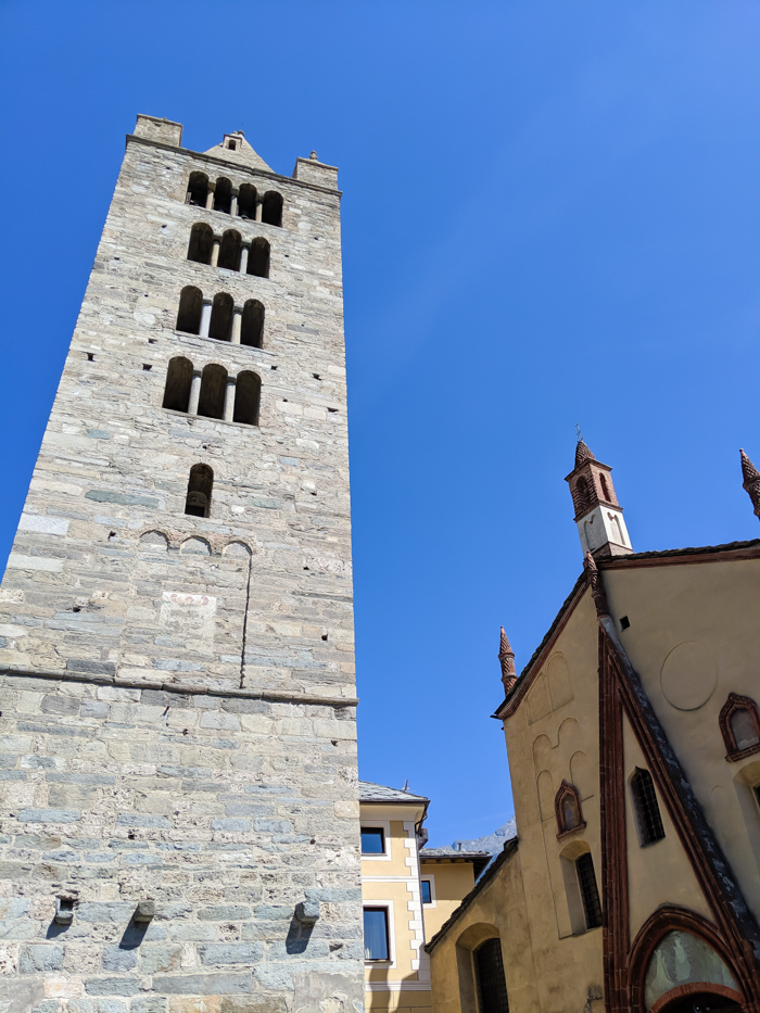 Collegiate Church and Cloister of Saint Orso bell tower | How to Spend 1 Day in Aosta, Italy // The Capital of the Aosta Valley | Things to see in Aosta, Things to do in Aosta, Where to eat in Aosta, the smallest of Italy's 20 regions #aosta #italy #aostavalley #traveltips #timebudgettravel #romanruins #ancient #ruins #church