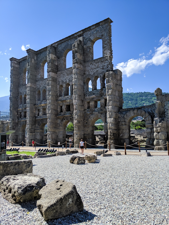 Roman Theater, roman ruins | How to Spend 1 Day in Aosta, Italy // The Capital of the Aosta Valley | Things to see in Aosta, Things to do in Aosta, Where to eat in Aosta, the smallest of Italy's 20 regions #aosta #italy #aostavalley #traveltips #timebudgettravel #romanruins #ancient #ruins 