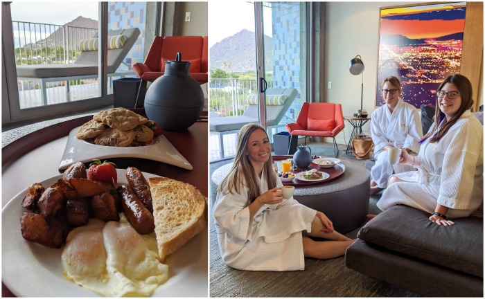 Brunch in the room at the Hotel Valley Ho, iconic mid-century modern design | Where to Stay in Scottsdale, Arizona for two very different experiences | #hotelvalleyho #scottsdale #arizona #wheretostay #brunch