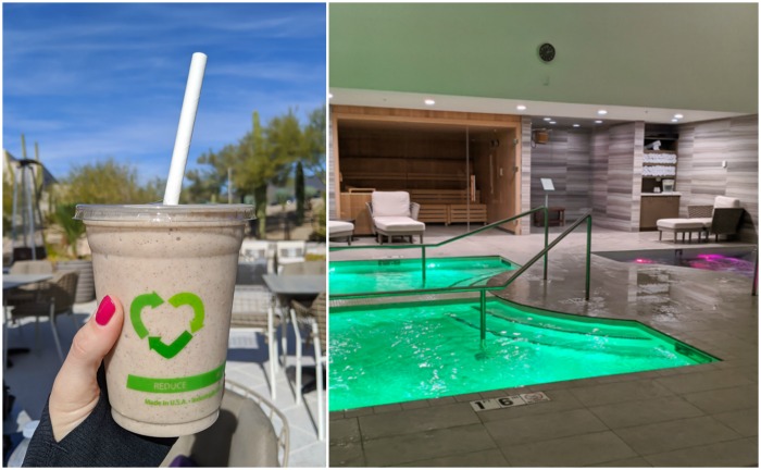 Healthy smoothie and the aqua therapy circuit at Civana Wellness Resort and Spa | Where to Stay in Scottsdale, Arizona for two very different experiences | #civana #spa #scottsdale #arizona #wheretostay 