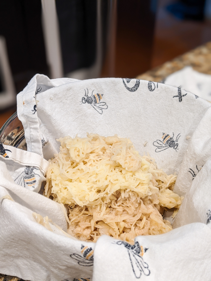 grated potatoes in a bowl