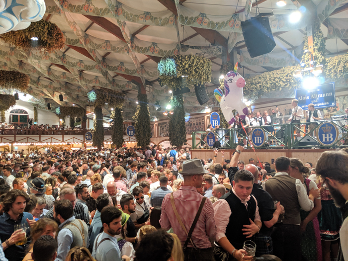 The band in the Hofbrau Festzelt at Oktoberfest in Munich, Germany