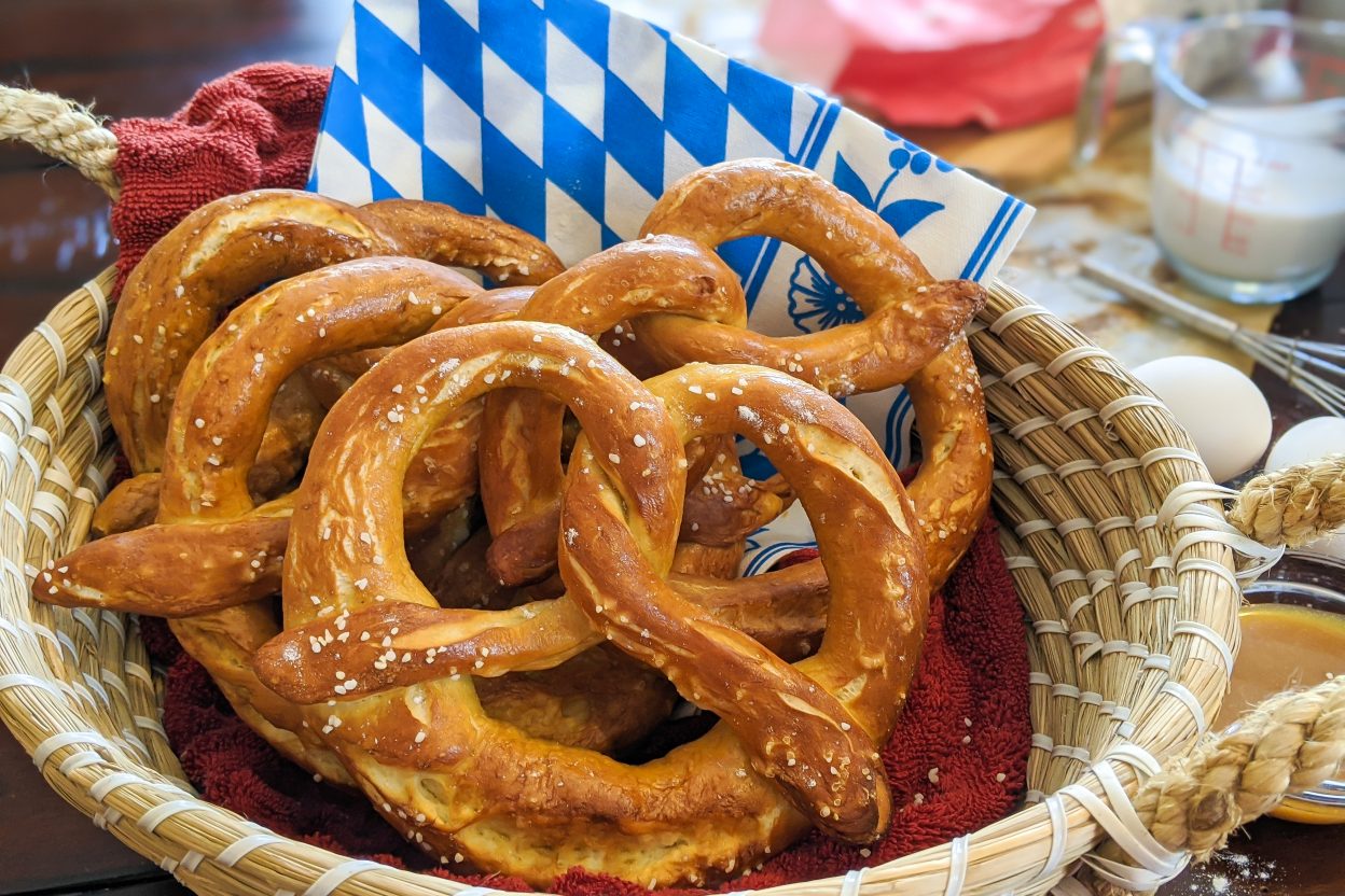 Bavarian soft pretzels in a basket