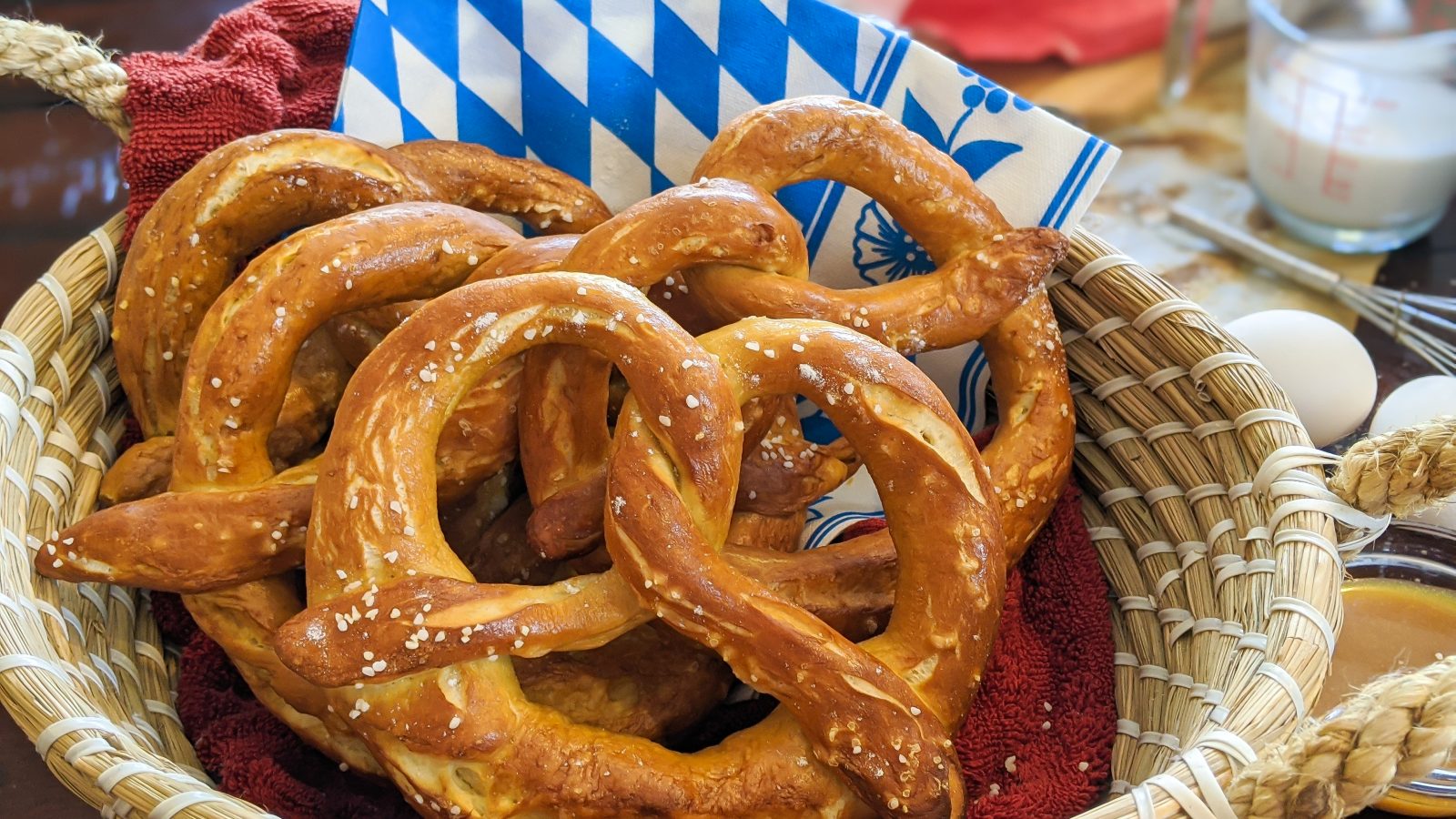 Bavarian soft pretzels in a basket