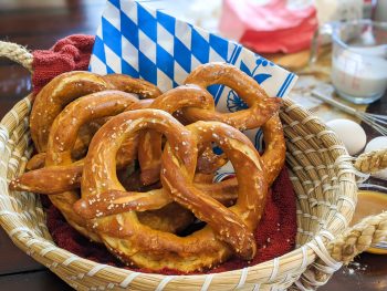 Bavarian soft pretzels in a basket
