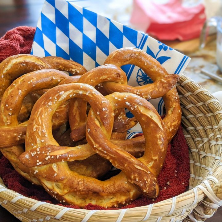 Bavarian soft pretzels in a basket