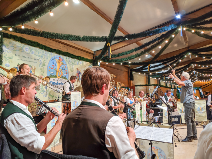 The band at the Festzelt Tradition in the Oide Wiesn at Oktoberfest in Munich, Germany