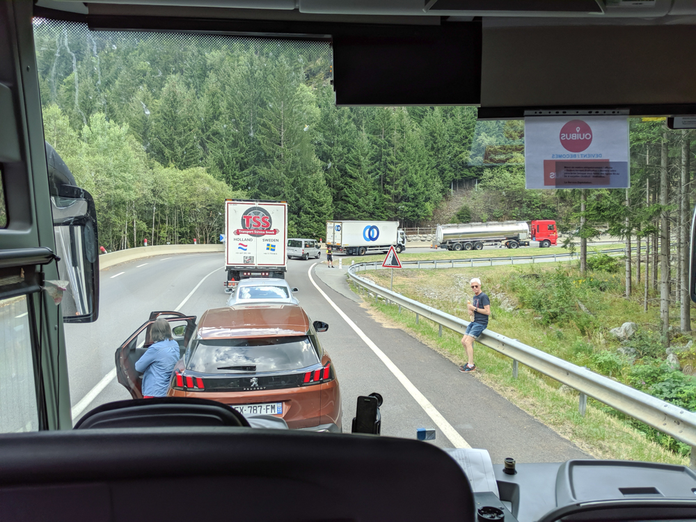 Day trip to Courmayeur, Italy from Chamonix, France / traffic jam on the way