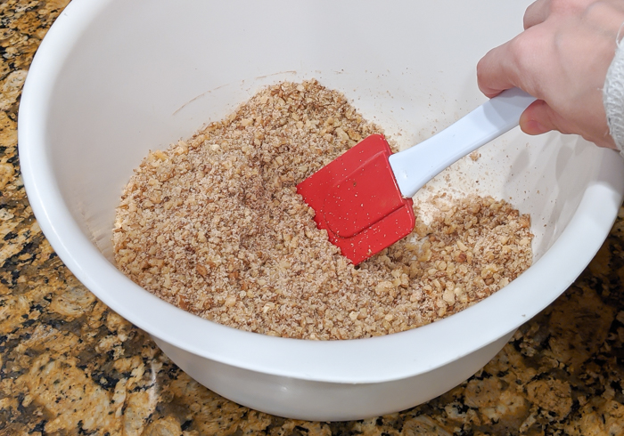 chopped walnuts, sugar, cinnamon mixture for simple honey walnut baklava recipe