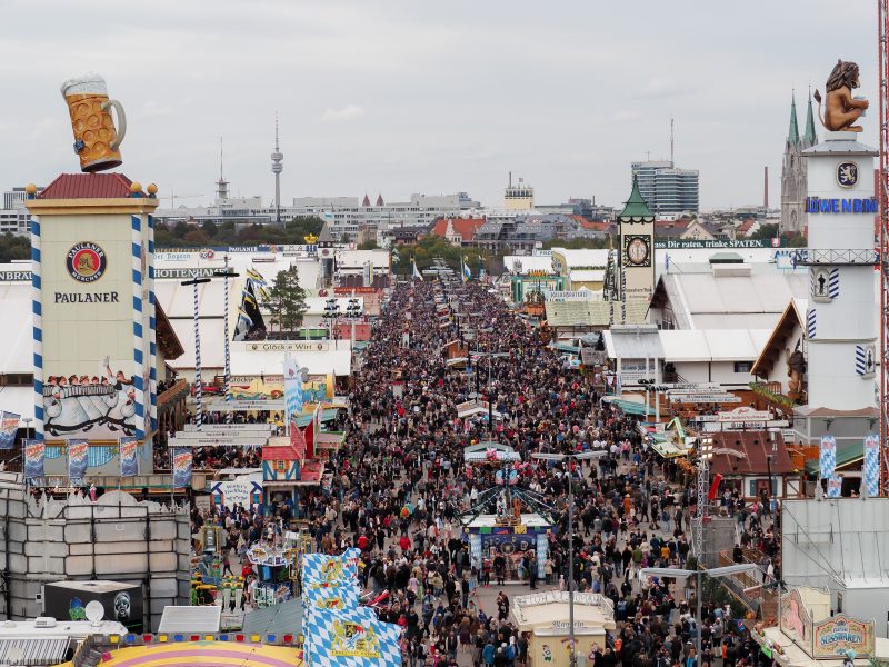 Oktoberfest tents and all the people as seen from above