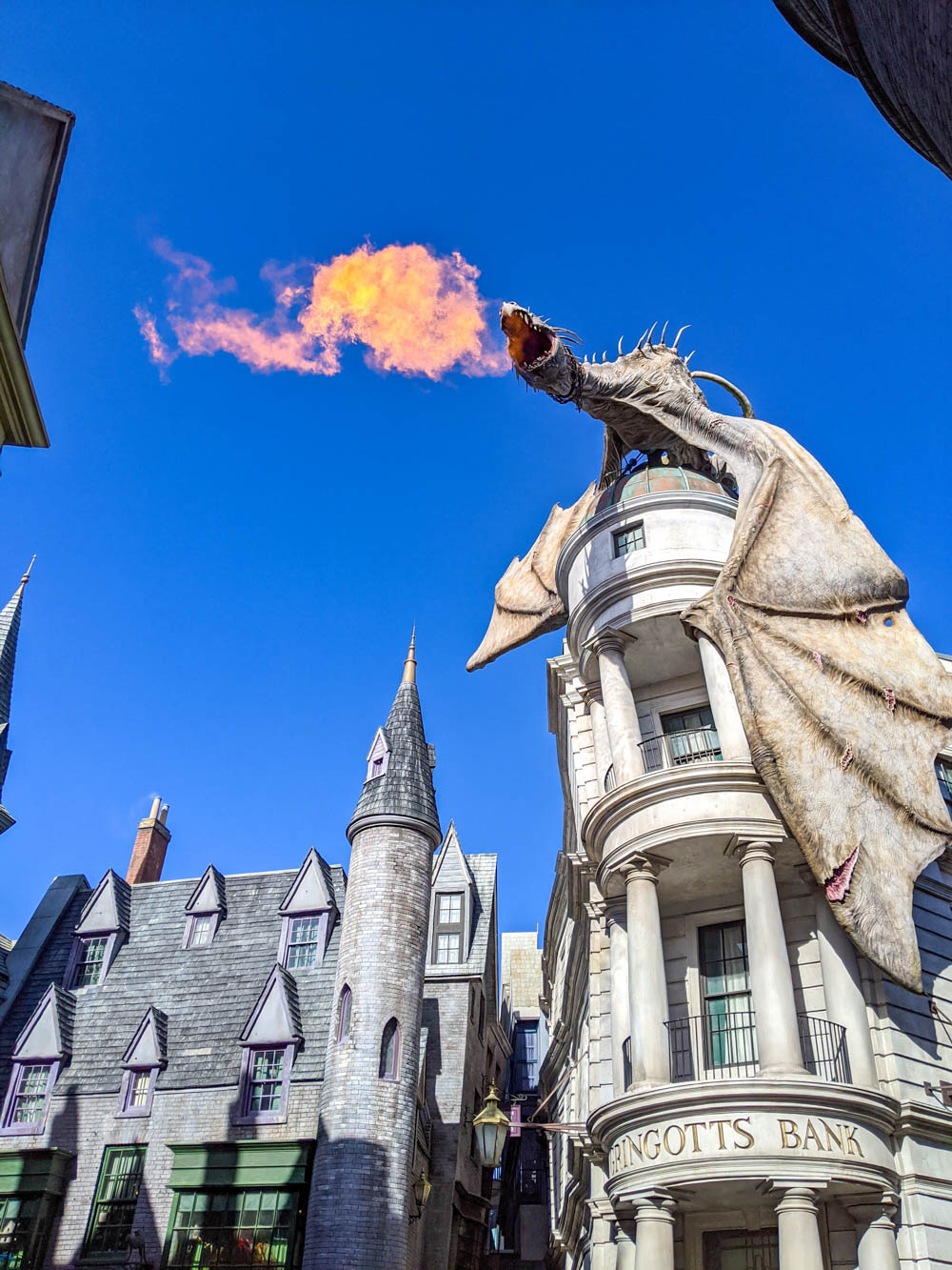 dragon breathing fire at the Wizarding World of Harry Potter