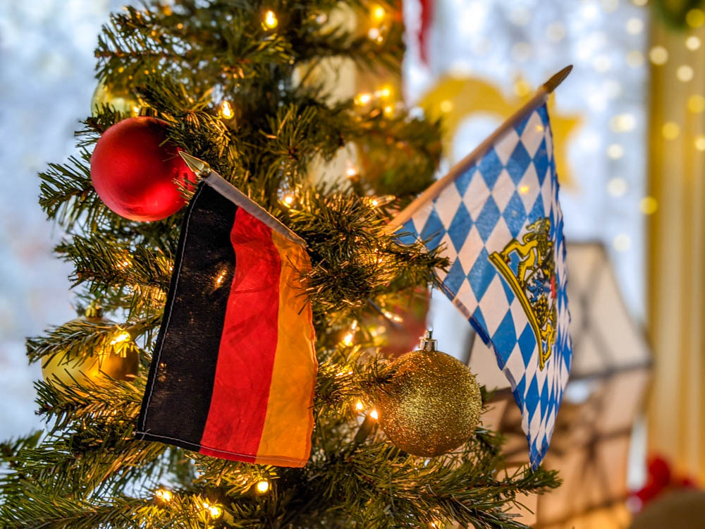 German and Bavarian flags in a Christmas Tree